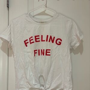 White Tee with Red Print - Feeling Fine